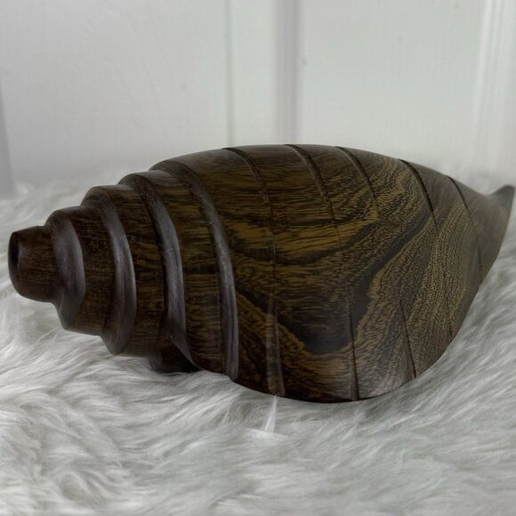 Vintage Hand-carved Ironwood Conch Shell, Solid Heavy Wood 9" - Picture 6 of 8
